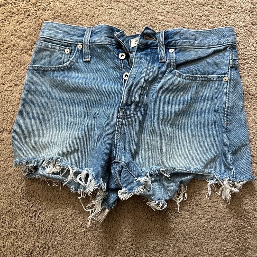 Madewell Blue Jean Shorts Distressed Frayed Hem